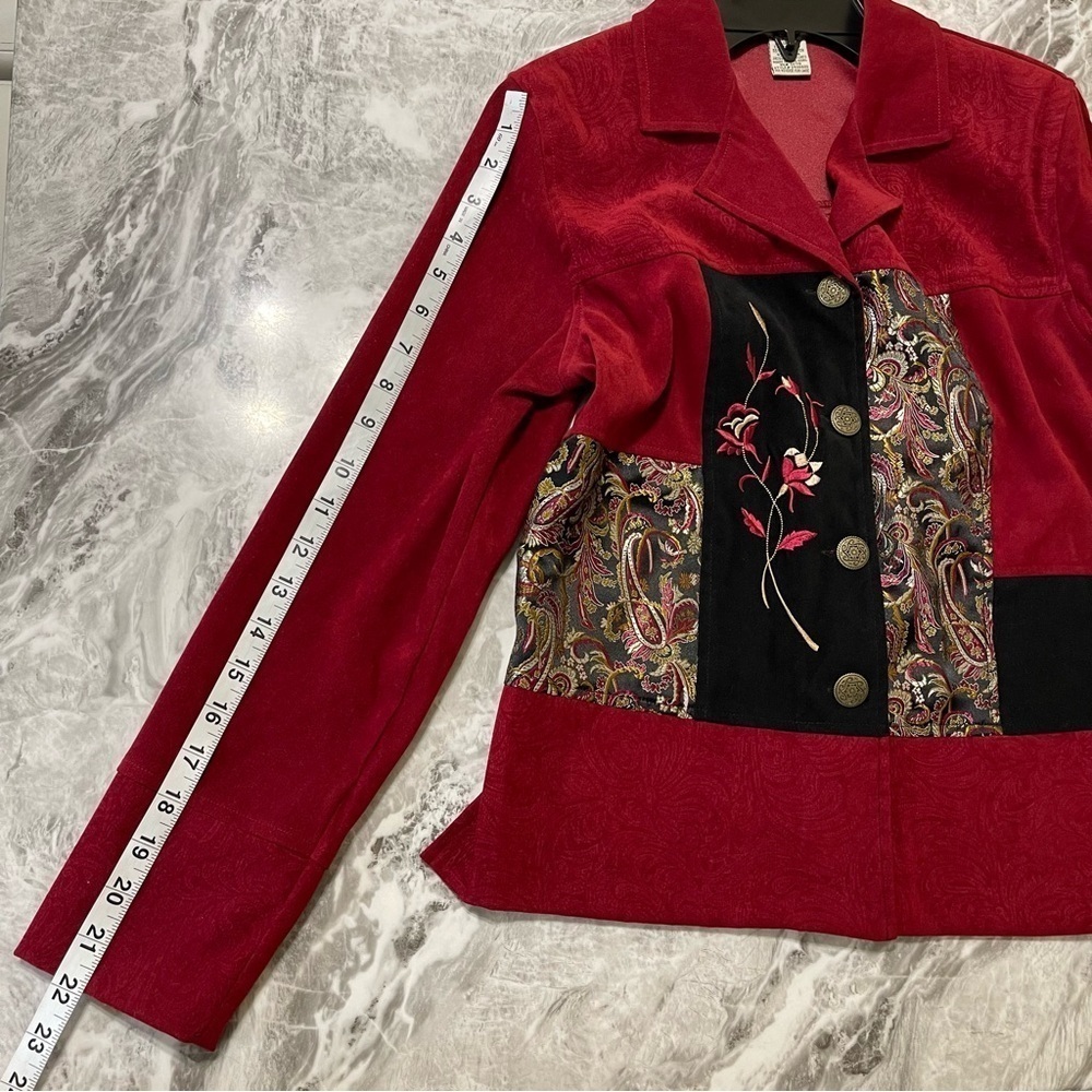Notations Women’s Paisley 4 Button Vintage Jacket In Red And Black Size PS Retro - Picture 7 of 10